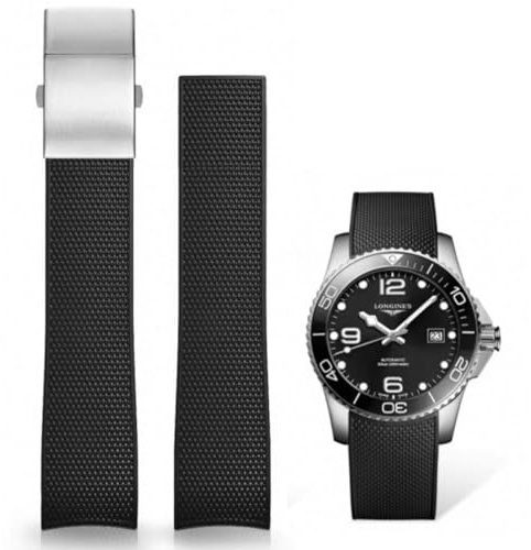 AIYIRUO Uhrenarmbänder Gummi Armband 21mm Sportarmband Armband Ersetzen Klappbarer Zifferverschluss Kompatibel mit der Longines Concus-Serie Tauchserie L3 781 782 741 742