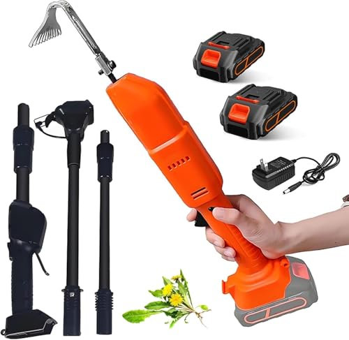 Electric Weeder Cultivator Hoe, 2-in-1 Gardening Tool with Rechargeable Lithium Battery & Telescopic Pole, for Loosening Soil and Weeding (Includes 2 Batteries)