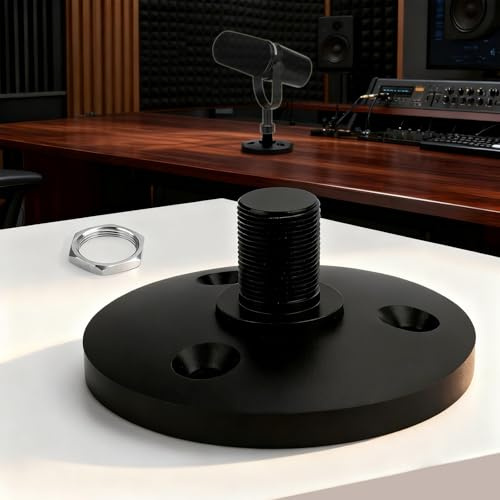 YIBEICO Desktop Microphone Stand for Shure MV7/MV7+ | Premium Low-Profile Detachable Microphone Base with Locking Nut, Secure & Space-Saving Desktop Stand