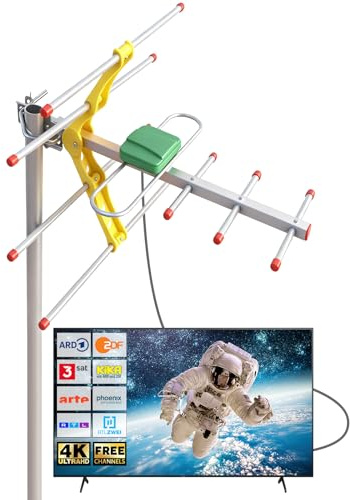 Außenantenne DVB-T2 Outdoor TV Antenne für alle Fernseher, kompatibel mit 8K 4K 1080P, wetterfest, stabile Signalübertragung, 8m Kabel