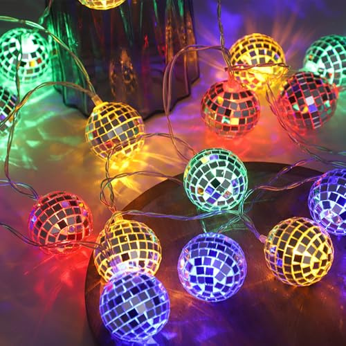 ENLACE LED Discokugel Lichterkette, 2M 10 LED Disco Ball Lichterkette Batteriebetrieb, 4cm Spiegelkugeln, Bunt Marokkanische Lichterketten für Weihnachten, Karneval, Hochzeit, Party Deko