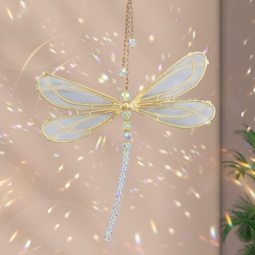 Suncatcher Fensterdeko Kristalle SonnenfäNger Fenster Prisma Kristall Deko Regenbogen Glas Kristalle Zum AufhäNgen SonnenfäNger Garten(Libelle)