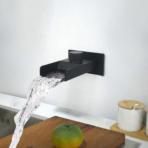 XDSMB Wasserhahn Badezimmer Wasserfall Schwarz Einhebelmischer Waschbecken Wandanschluss 1/2 Zoll Kaltwasserhahn,Schwarz
