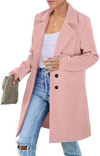 Eleganter Kurzmantel Damen Übergang in Wolloptik Stilvoller Herbstmantel für Wintertauglicher Damenmantel mit Warmgefüttertem Trenchcoat Wollmantel Herbst und Winter Trageoption Rosa M