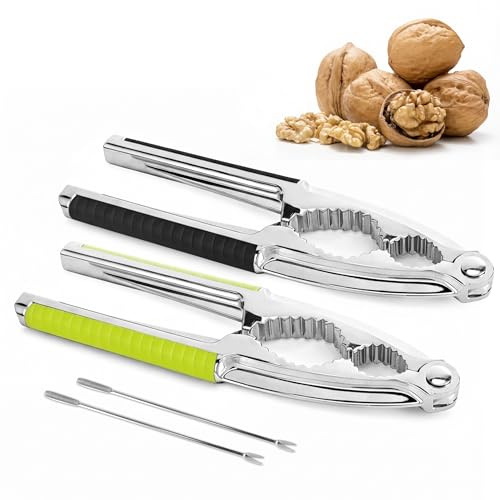 EUIOOVM Nussknacker Walnüsse 4 teiliges Set, Walnussknacker mit Nuss Pickern, Schwarzem Grünem Griff für Einfaches Knacken, Robust und Langlebig für Pecan Walnut haselnüsse mit Schale paranüsse