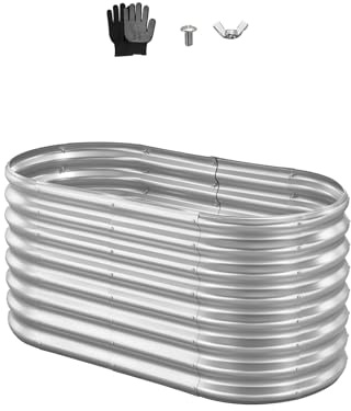 VEVOR Cama Elevada de Jardín, Arriate de Jardín de Metal con Fondo Abierto, para Cultivo de Flores Plantas Verduras con Accesorios para Patio, Balcón, Terraza (Plata, 1200 x 600 x 600 mm)