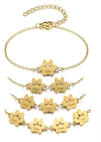 JSDDE Personalisiertes Armband mit Gravur Hunde Katze Pfoten Namenarmband Gedenkschmuck Individuelle Geschenk für Tierliebhaber