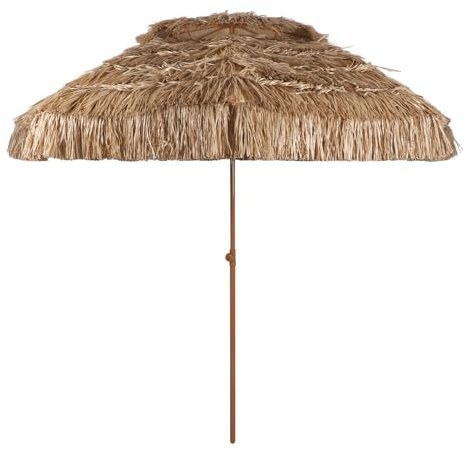TIKATARER Sombrilla de Paja de Doble Techo, Resistente a la Lluvia, Altura Ajustable, Plegable con Poste de Acero y Varillas de Fibra de Vidrio UPF 50+ para Patio, Jardín