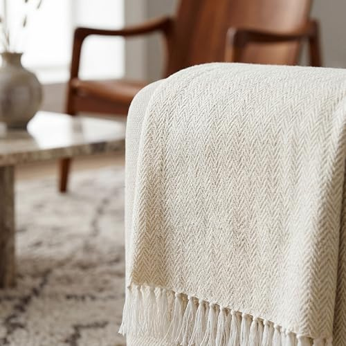 Chevron-Sofadecke – Weiche und warme Decke für Couch, Sofa und Bett – Waffelstruktur, gemütlich, flauschig und leicht – Beige, 50 x 60 Zoll