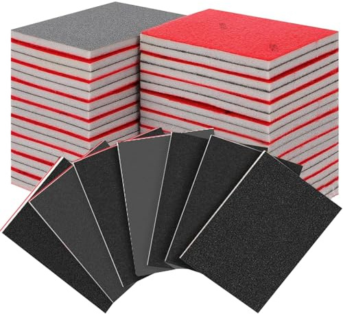 Pyralidsg 32 Pezzi Spugna Abrasiva, 120-3000 Grana Spugne Abrasive, Spugnette Abrasive Professionale per Uso a Secco e a Umido, per Muro, Legno, Carrozzeria, Ferro, Plastica