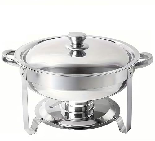 Scaldavivande in acciaio inox per bagnomaria, set di scaldavivande rotondo con coperchio per buffet catering ed eventi di festa