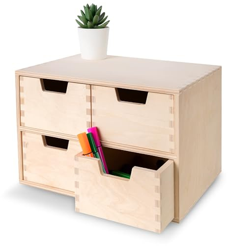 Creative Deco Schubladenbox Schubladenelement 4 Schubladen | 28,5x20x19 cm | (+/- 1 cm) | Mini-Kommode für Kleinigkeiten aus Birken-Sperrholz | Ordnungssystem für Lagerung Decoupage & Dekoration