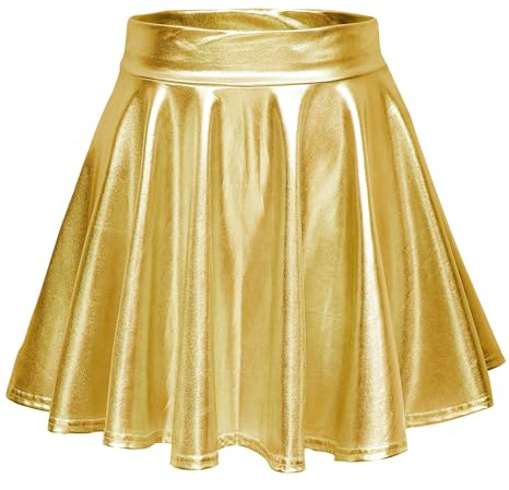 Damen Glänzend Höhe Taille Liquid Mini Rock Metallisch Elastische Taille A-Linien Pull On Skater Röcke