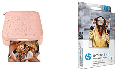 HP Sprocket Portable Photo Printer (2nd Edition) – Instantly Print 2x3 Sticky-Backed Photos from Your Phone – [Blush] [1AS89A] + HP Papier Tintenstrahldrucker – Papiere Tintenstrahldrucker