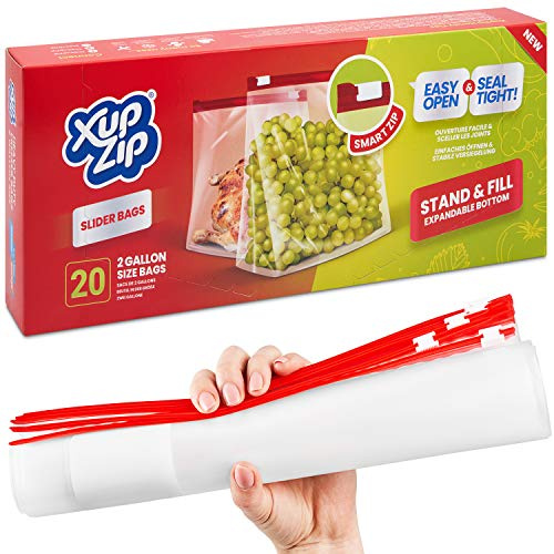 XupZip Sacs de congélation pour aliments, sacs à glissière à fermeture, hermétique avec fond extensible, sans BPA – Deux gallons /9,1 L