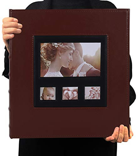 RECUTMS Album photo pour 600 photos de 10,2 x 15,2 cm, pages noires, 5 par page, couverture en cuir, grande capacité, pour famille, anniversaire, mariage, vacances, bébé, 34,5 x 33,5 x 5,6 cm, marron