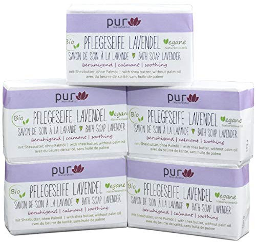5er-Pack Pflegeseife Lavendel mit 5 x 100 g bio Sheabutter-Naturseife