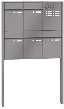 RENZ/Plan / 5er Freistehende Briefkastenanlage Standbriefkasten mit Sprechfeld/RAL-Farbe 9007 Volumen 21 L/zum Einbetonieren/Dein-Briefkasten.de