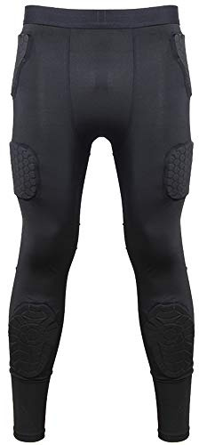 Men’s Padded Compression Pants Athletic Leggings Protective Tight with 7 Pad Football Grigle Hip Thigh Knee Protector L Black
