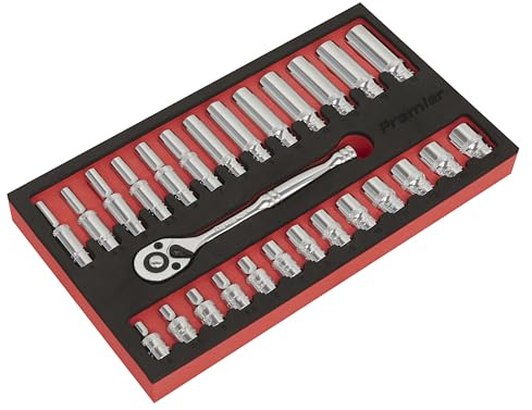 Sealey AK66721 27pc 1/4Sq Drive Ratchet Wrench & Socket Set