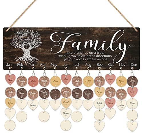 CHDITB familj födelsedag påminnelse kalendertavla 40 x 15 cm gör-det-själv födelsedagspresenter för mors dag trä familj födelsedag kalender familj minnessaker födelsedag påminnelse vägg hängande med