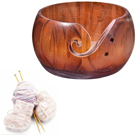 Spldsun Garnschale Holz, Wollstrick Aufbewahrungsschale, mit Fadenschlitz und gebohrten Löchern, für Handarbeiten, Häkeln, Stricken, Heimdekoration