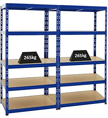 Spar Deal | 2er Set Schwerlastregal Tiger Blau | HxBxT 180x90x60 cm | Fachlast 265kg Kellerregal Lagerregal Metallregal