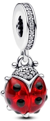 Pandora Moments Charm pendant Coccinelle en argent sterling avec cristal rouge, zircones cubiques transparentes et émail noir