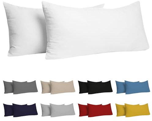 Dreamzie Funda Almohada 40x70 (Juego de 2) - Blanco - para Las Almohadas 40 x 70 cm - 100% Algodon Jersey - Funda de Almohada Algodon - Funda Cojin para Cama - Protector de Almohada