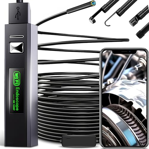 Retoo WiFi-endoskopkamera, mobiltelefon, endoskop med ljus, mobiltelefon, HD-rörkamera 720P, kabel, inspektionskamera, vattentät, för Android och OS, snake-kamera med LED-ljus