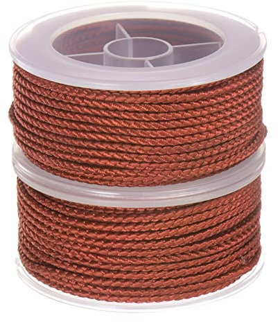 sourcing map 2 Hilos de Nylon, Cuerda de Abalorios de Cordel, Cordón Trenzado Extrafuerte 2mm para Pulseras Joyería Fabricación Bricolaje Artesanía 11M/36 Pies, Sillín Marrón