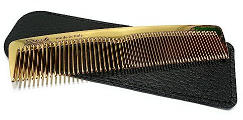 Jäneke Taschenkamm gold 24 Kt vergoldet (antistatisch) 5 1/2 Zoll ca. 14 cm Exclusiv Kamm mit Echt - Leder - Etui in schwarz AU 813 (AU 813 ET)