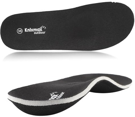 Knixmax Outdoor Orthopädische Einlegesohlen Damen Herren Schuheinlagen zur Unterstützung des Fußgewölbes bei Plattfüßen und Plantarfasziitis Lindert Fußschmerzen Schwarz EU41