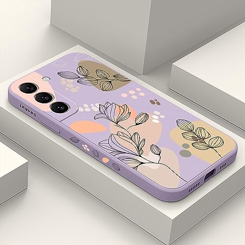 LEECG pour Samsung Galaxy S22 5G Coque Étui en Silicone Liquide Anti Empreintes Digitales avec Motif de Fleur Stylisé pour Samsung S22 5G Coque-Violet Clair 2