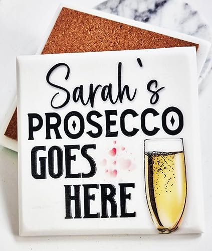 Personalised Prosecco Drink Coasters | Alcohol Coaster Personalised Wine- Birthday Gift | Marble Coaster (Prosecco)