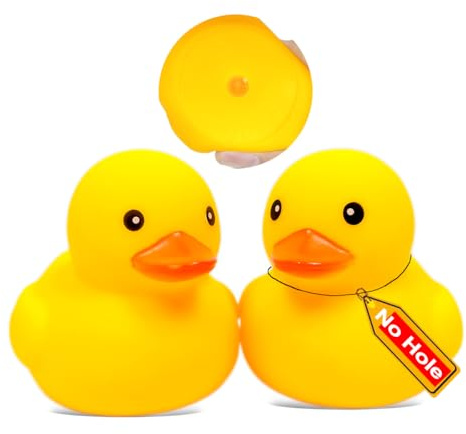 Waterproof No Squeak No Hole No Bebe Noise Kalafona 2 Pcs 3.2 Inch Rubber Funny Yellow Ducky Duck Bath Pool Toy Without Hole for Kid Shower Bathtub Toy Birthday Party Decor Cake Topper in Bulk