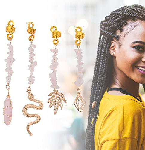 4 Stück Dreadlock-Schmuck, Handgefertigte Bartdekoration, Chakra-Kristall-Edelsteine, Verzierung, Dreadhaar, Bart, Röhrenperlen, Flechten, Manschetten, Ringe, Zubehör