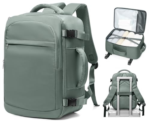 Ryanair Handgepäck 40x30x25 Rucksack Damen für Flugzeug Untersitz Kabinentasche Reiserucksack Flugzeug 45x36x20 Easyjet Reiserucksack Laptop Wasserdicht Business Herren Rucksack mit Schuhfach Grün