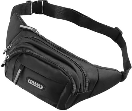 wasserdichte Bauchtasche Geeignet für Reise,Bauchtasche Gürteltasche für Damen und Herren,4 Reißverschluss Taschen Waterfly Hüfttasche Schwarz für Sport Reisen Wandern Radfahren