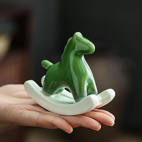 DECRZPB Keramik-Ornament Porzellan grünes Schaukelpferd Tierfigur handgefertigt Skulptur Ornament Kunst Desktop-Dekor Hochzeitsgeschenk
