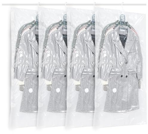 ZWMYF Vakuumbeutel zum Aufhängen, platzsparende Vakuumbeutel für Kleidung, Anzüge, Kleider, Mäntel oder Jacken, transparenter und wiederverwendbarer Schrank-Organizer mit 4 Stück, 145 x 70 cm