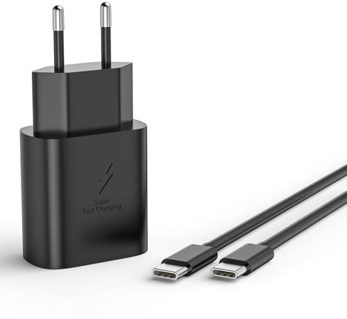 Chargeur Rapide pour Samsung Galax S25 S24 S23 S22 S21 S20 Série, A17 A16 A15 A14 A13 A54 A55 A56 A35 A36 A25 A26 5G, Chargeur Rapide 25W de Rechange d'origine + 2m Type-C Câble (Noir)