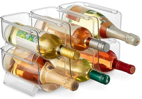 ASMIZ Set of 6 Wine and Water Bottle Organizer, Stackable Acrylic Wine Rack Holder for Pantry, Kitchen, Fridge, Ideal Storage for Wine, Soda, Pop and Beer, Clear