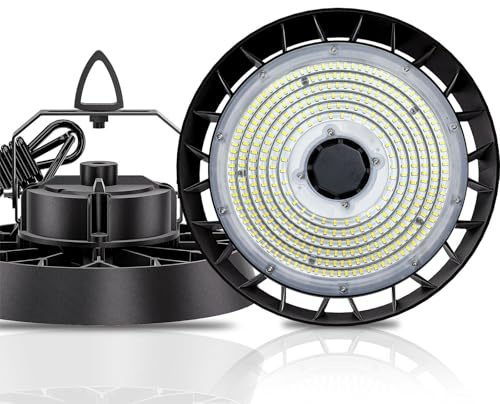 Amdelne UFO LED Lámpara Alta Bahía 200W 34000lm, Focos LED Industrial 5000K Blanco Frío, 90° Angle Taller Lámpara, IP65 Impermeable UFO Highbay lamp para Garaje/Fábrica/Almacén/Estadios Deportivos