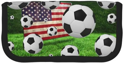 Kleine Federtasche mit Fußball-USA-Flagge, einfaches Federmäppchen, ästhetisches Federmäppchen, Aufbewahrungstasche, Stifthalter, Büro, Schwarz , Einheitsgröße, Taschen-Organizer