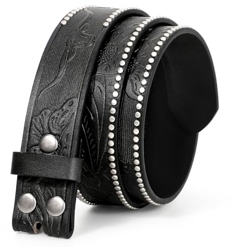 JasGood Western Gürtel für Herren Damen Ledergürtel ohne Schnalle Gürtelriemen Wechselgürtel Floral Graviert Geprägter Cowboy Gürtel für Jeans Hosen 38mm Breit