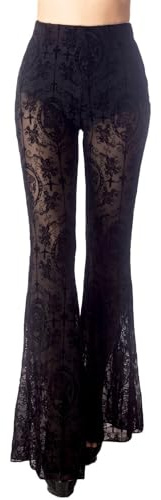 iB-iP Femme Pantalon Transparent Ajouré Dentelle Crochet Évasé Jambe Large, Taille: S, Noir