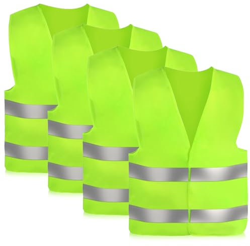 qhklew Warnwesten Auto, 4 Stück Warnweste Erwachsene, 360° Reflektierenden Streifen Weste, Universalgröße Warnwesten, für Nacht, Bauarbeiter, Autofahrern Fahrern, Gelb