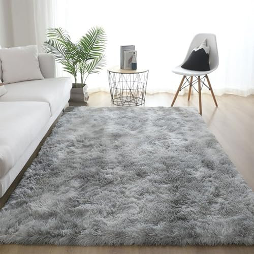 XUEDNGM Hochflor Teppich Wohnzimmer 50 x 140 cm Waschbar Flauschig Weich rutschfest Moderne Deko Hochflor Teppich Wohnzimmer Flauschig Fellteppich für Wohnzimmer, Schlafzimmer, Hellgrau