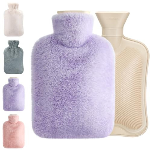URBZUE Bolsa de Agua Caliente con Funda, Bolsa de Agua Caliente Peluche, 2L Bolsa de Agua Caliente Grande, Caucho Natural, Botella de Agua Caliente para Calor Invernal y Mejores Regalos